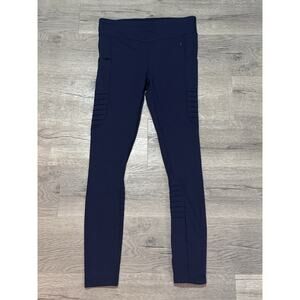 Smartwool Sport Moto Merino Blend Leggings Women's L Navy Blue Baselayer Pockets